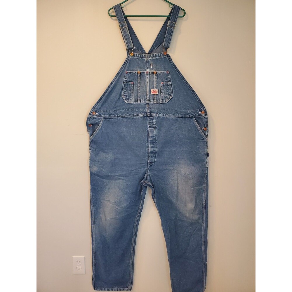 Vintage Round House Bib Overalls Mens 54 (54x33 ACTUAL) Blue Denim Made in USA